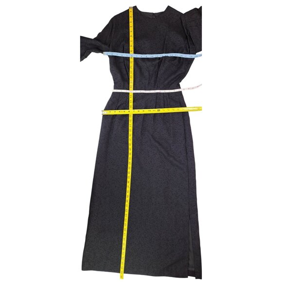 Vintage Black Dress Textured Long Sleeve Belt Handmade Goth Size Large Mourning - Picture 13 of 15